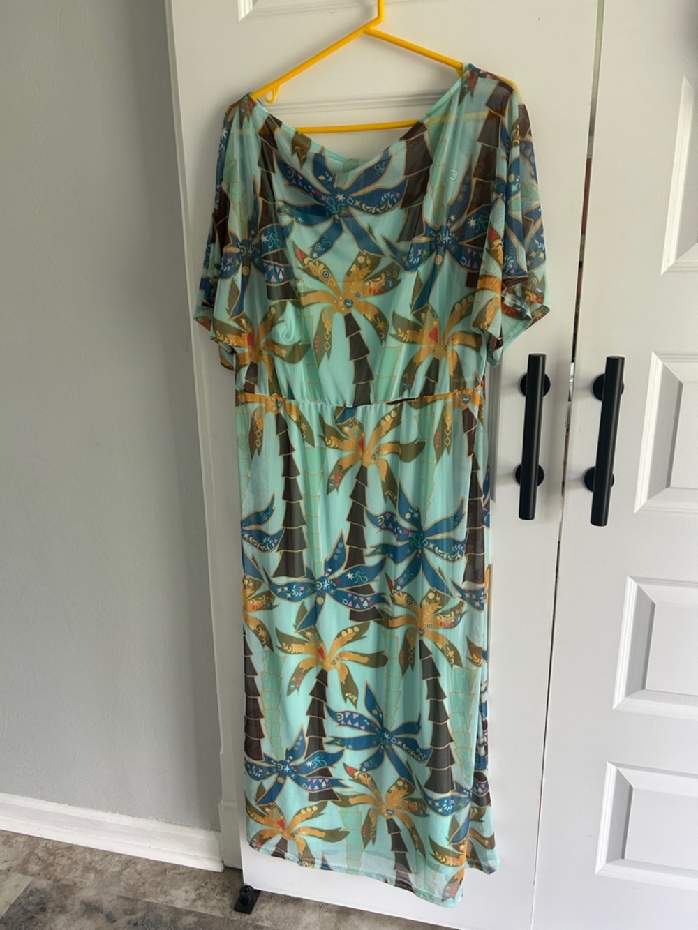 Never Fully Dressed Tropical Palm Print Maxi Dress - Mint, Blue & Brown 14 - Picture 5 of 6